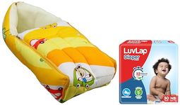 LuvLap Luv Lap 3 in 1 Baby Bed, Sleeping Bag & Carry Nest, 0M+ (Cars Print, Multicolour) & Pant Style Baby Diapers, New Born/X-Small (Nb/Xs), 30 Count