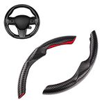 Cartist Carbon Fiber Steering Wheel Cover Custom Fit for Tesla Model 3 2017-2024 2025 and 2020-2024 2025 Model Y Accessories Anti Skid Leather Car Segmented Steering Wheel Protector (Black)