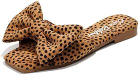 Cape Robbin Juju Sandals Slides for Women - Women Mules Slip On Shoes with Bow, Summer Flats with Bow, Sandals with Bows for Women - Leopard Size 9