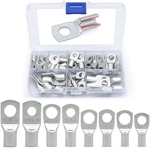 Wirefy 60 PCS Tinned Copper Wire Lugs Kit - Battery Lugs - Crimp Battery Cable Ends - Ring Terminals - 10-4 Gauge