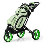 Tangkula Golf Push Cart with 360° Swivel Front Wheel, Aluminum Collapsible 3 Wheels Golf Pull Cart, Golf Trolley w/Elastic Strap, Scoreboard Storage & Foot Brake, Height-Adjustable Handle (Green)