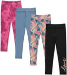 BTween Girls’ 4 Pack Leggings Set, Exercise, Sports Tights with Wide Waistband for Girls, Tdye, 7-8