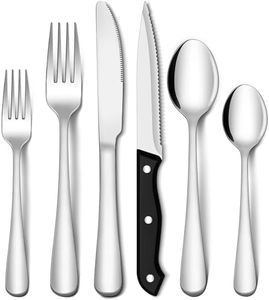 24 Piece Silverware Set Service for 4,Premium Stainless Steel Flatware Set,Mirror Polished Cutlery Utensil Set,Durable Home Kitchen Eating Tableware Set,Include Fork Knife Spoon,Dishwasher (Silver)