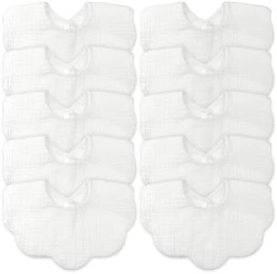 EllieHouse Baby Bibs for Girls Boys 10 Pack White Drool Teeth Drooling Teething Muslin Cotton Absorbent Soft for Infant Toddler Essentials