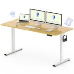 FLEXISPOT 60" Large Height Adjustable Desk, Electric Standing Desk Sit Stand up Desk for Home Office (60x24 inch Maple Desktop + White Frame, 2 Packages)