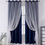 Blackout Curtains for Bedroom, 2 Panel Window Curtains Drapes with Grommet Double Layer Lace Sheer Curtains with Star Cutout for Nursery Kids Room Living Room