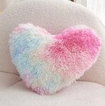 MOOWOO Rainbow Fluffy Heart Pillow,Thanks Giving Gifts,Valentines Day Decor Faux Fur Throw Pillow,Sherpa Plush Shaggy, Girl Room Decor,Heart Shape for Mothers Day,Christmas Decorations(Colorful)