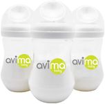 Avima Baby 9 oz Anti Colic Baby Bottles for Breastfed Babies - Medium Flow Nipples, Wide Neck Bottle, BPA Free - 3-6 Months, Stage 2 (Set of 3)