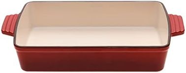 Gourmet Kitchen Cast Iron Rectangular Baking Pan Suitable for Hobs and Ovens Roaster Pans and High-Quality Enamel Perfect for Cooking, Serving, and Storing 33cm - Black Cherry Red