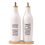 HOMCDALY Olive Oil and Vinegar Dispenser Set, Ceramic Oil and Vinegar Bottles with Bamboo Tray, 16.9oz Oil Container Kitchen Olive Oil Cruet, Oil Container Kitchen, Kitchen Décor| Set of 2 – P-White