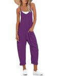 Muchpow Women's V Neck Sleeveless Jumpsuits Spaghetti Straps Harem Long Pants Overalls With Pockets, Purple, Large