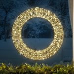 CHRISTOW Light Up Christmas Wreath 50cm, Metal Hanging Door Wall Decoration, 860 Warm White Micro LED, Mains Powered with Timer Function, Indoor Outdoor