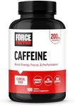 Force Factor Caffeine Pills 200mg, Caffeine Tablets to Boost Energy, Focus, Strength, and Performance, Premium Quality Caffeine Pills and Energy Supplement, 100 Tablets