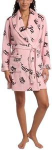 Juicy Couture Women's Super Soft Luxe Plush Shawl Collar Robe, Light Pink Jc Crowns, Small-Medium