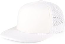 CHOK.LIDS Flat Bill Foam Top Hats for Men and Women Adjustable Snapback Trucker Hat Trendy Color Flat Brim Mesh Baseball Cap (White)