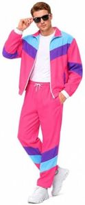 Pushayt 80s Outfit for Men Women - Retro 90s Neon Tracksuit, Vintage Track Suit Set, Halloween Costume & 80s Party (Pink, M)