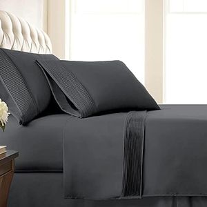 Southshore Fine Living, Inc. Vilano Pleats, 5-Piece, 21-Inch Extra Deep Pocket Sheet Set, Split-King Sheets with Flat Sheets and Pillowcase, Easy Care and Shrinkage-Free Deep Pocket Sheets, Slate