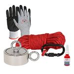 Brute Magnetics 1700 lb Magnet Fishing Bundle | Includes 3.7" Double Sided Rare Earth Neodymium Magnet, 65ft Rope with Heavy Duty Carabiner, and Threadlocker…