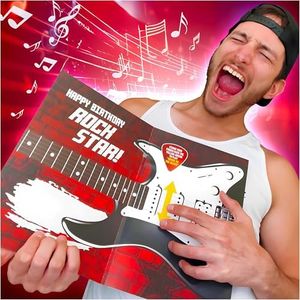 Interactive Music Birthday Card Electric Guitar - Musical Birthday Cards for Men, Unique Gift for Guitar Players, Musician Friends & Son, 'Smoke on The Water' Playable Instrument Card (Black Lg)