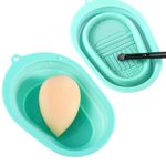 DUcare Make Up Brush Cleansing Pad - Upgrade Silicone Makeup Brush Cleaner Mat Large Area Bowl Adjustable Foldable Cosmetic Brush Cleaning Scrubber (Green)