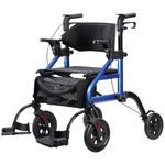 Farani 2 in 1 Rollator Walker & Transport Chair Combo, Foldable Rolling Wheelchair for Seniors, All Terrain 10" Non-Pneumatic Tires, Sponge Padded Seat, Reversible Backrest & Footrests