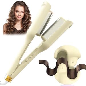 AISEELY 32MM Hair Waver Crimpers - 2 Barrel Beach Deep Waver Curling Iron with 3 Adjustable Temp (160°C-200°C),Mermaid Hair Curlers for Short/Long Hair, Anti-Scald,Quick & Easy,Built-in Timer White