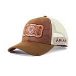 ARIAT Womens Baseball Cap Mesh Snap Logo Floral Patch Brown A300070002, Brown/Tan, One Size