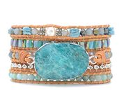 ZOSOJONA Boho Handmade Natural Stone Wrap Bracelets Turquoises Crystal Beads Bracelet Jewelry, L, Leather