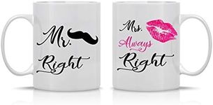 Mr. Right & Mrs. Always Right Couples Mug - Funny Couple Mug - (2) 11OZ Coffee Mug - Funny Mug Set - Mugs for Boyfriend and Girlfriend and Husband and Wife - by AW Fashions