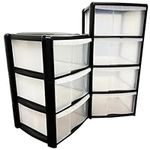 Clear & Black 3 or 4 Drawer Storage Tower Unit Organiser Perfect for Schools, Offices and Storage Solution (3 Drawer)