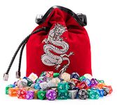 18 Full Dice Sets (126 Dice) with Red Platinum Dragon DND Dice Bag by Rogues & Knaves