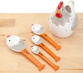 Bits and Pieces - Ceramic Chicken Measuring Spoons - Whimsical, and Practical Chicken Figurine with 4 Measuring Spoons - Adds Quirky Charm to Your Kitchen.