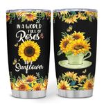 wowcugi Inspirational Gift Sunflower Tumbler Inspirational 20oz Insulated Floral Stainless Steel Tumblers with Lid Coffee Travel Mug Birthday Christmas Mothers Day Cup Gift For Women Girls