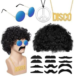 MXTIMWAN Conjunto de Disfraces de Hippies Set 16 piezas, Accesorios retro estilo Años 60 y 70, para Fiesta de Carnaval Temática de Los Años 70 Halloween