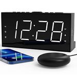 ROCAM Alarm Clock for Bedroom for Heavy Sleepers, Hard of Hearing, Deaf, Dual Alarm Clock with Bed Shaker, Extra Loud Vibrating Clock 7.5 Large LED Display with 5 Dimmer, USB Charger (White)