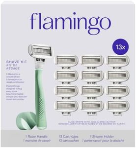 Flamingo Razors for Women, 1 Women's Razor Handle (Lilac), 13 Razor Five-Blade Refills, and 1 Shower Holder