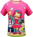 LQBNZQZ Rob-lox Girls T-Shirts Cartoon Graphic Tee Game Short Sleeve Shirt for Kids Crew 3D Print Tops (9-10 Years, Rose01)