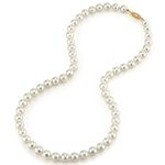 THE PEARL SOURCE 14K Gold 5.5-6.0mm AAA Quality Round Genuine White Japanese Akoya Saltwater Cultured Pearl Necklace in 18" Princess Length for Women