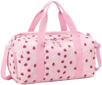 BTOOP Duffle Bag for Gym Sports Women Girls Workout Travel Bag Weekender with Shoe Compartment and Wet Pocket (Pink Strawberry)