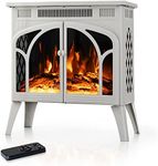 Electactic 24Inch Electric Fireplace Stove , Free-Standing Infrared Fireplace Stove, Controllable 3D Flame, 4 Variable Flame&Log Colors, 1500w, 5100BTU, Beige