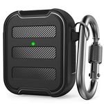 AhaStyle Rugged AirPods Case Shockproof Hard-Shell TPU Protective Case Cover Compatible with AirPods 2 & 1 (Black)