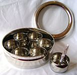 New Stainless Steel Masala Dabba Spice Canister Box with LID & 7 POTS Indian. PRIMA