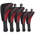 FINGER TEN Golf Club Head Covers for Woods Long Cover Driver Hybrid Fairway, Headcovers with Interchangeable No. Tag Novelty Durable Fit Woods Clubs (Carmine-5 pack (1 Driver& 2 Fairway&2 Hybrid))