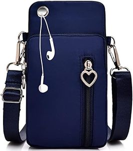 Petit Portefeuille de Sac à Main de téléphone, sac à bandoulière pour téléphone portable, bandoulière réglable et détachable pour téléphones portables de moins de 7 pouces (Bleu)