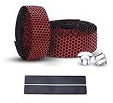 PLATT Road Bike Handlebar Tapes Bicycle Bar Tape Superior Breathable Hexagon Non-Slip Bike Handlebar Tape Bike with Bar End Plugs,Red (2PCS Per Set)