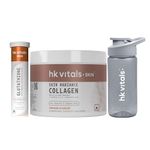 HealthKart hk vitals Glutathione (Watermelon, 15 Effervescent Tablets) with Skin Radiance Collagen Supplement with Biotin, Orange, 100 g & Sipper Bottle| L-Glutathione Tablets with Vitamin C & E