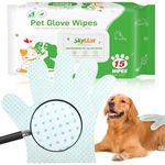 15 Count Dog Wipes Plant Oil Grooming Gloves Enhanced Cleaning Deodorizing Bath Wipes Waterless Cat Shampoo Pets Wipes for Paws, Butt, Face and Fur