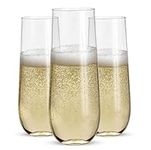 Prestee 48pk (Heavy Duty) Stemless Plastic Champagne Flutes, 9 Oz - Clear Plastic Wine Glasses - Shatterproof Mimosa Bar Supplies - Disposable Cocktail Glasses - New Years Eve Party Supplies 2024