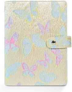 Aesthetic A5 6 Ring Binder Refillable Notebook Budget Binder Magnet Closure Fabric Butterfly Binders 5.5 x 8.5 1.5 Inch Loose Leaf Planner with 7 PP Pockets for Women School Office