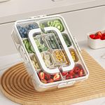 KIGITIONE Snack Box Container, 8 Compartments Portable Snackle Box with Lid and Handle, Divided Food Storage Include 8 Fruit Forks & 2 Spoons, Fruits Organizer for Candy, Snacks, Nuts, Ideal for Trip